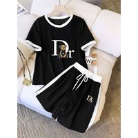 Women's Printed Short-Sleeve Tee & Shorts Set - Korean-Inspired Slim Fit Outfit For Summer