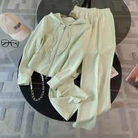 Clothing Autumn Style Stylish Age Reducing Hooded Cardigan Top Wide Leg Pants Two Piece Suit