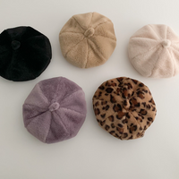 Kids’hats Imitation rabbit fur leopard print beret hat for children