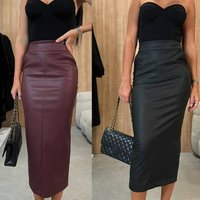 Clothing high waist slit leather skirt INS casual fashion party pocket hip skirt female