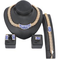African Wedding Rhinestone Necklace Set Party Fashion Bridal Ring Bracelet Earrings Jewelry Sets