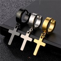 Punk Cross Stainless Steel Stud Hoop Earrings For Men Women Gothic Street Pop Hip Hop Ear Jewelry