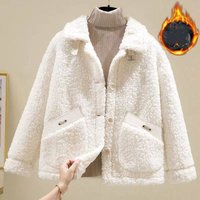 Women's Clothing autumn and winter granular fleece plus velvet thickened small size large loose warm coat