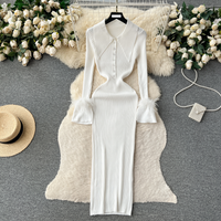 Clothing Light luxury style knitted dress autumn winter lapel feather tight design high end niche temperament skirt