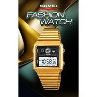 SKMEI 2450 Gold Digital Watch: Fashionable, Waterproof To 100m, Multifunctional With Alarm, Dual Time, Date, Lightweight 