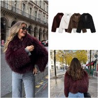 Women's Faux Fur Cropped Jacket Winter Fashion Short Coat Streetwear Outerwear For Women (Wine Red, White, Dark Brown, Black)