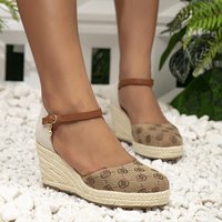 Women’s new summer straw braided large size sandals women’s new straw hemp rope wedge heel light bottom with a line for women sandals