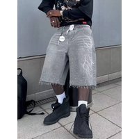 Men's Clothing Retro Washed High Street Denim Shorts For Men And Women Straight Wide Leg Distressed Loose Casual Versatile Cropped Pants