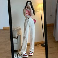 Retro High Waisted Wide Leg Jeans Loose Straight Floor Length Pants Hong Kong Style Petite Solid England Fashion