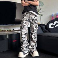 High Street Vintage Flare Cargo Jeans – Slim Fit Camo Utility Pants With Distressed Wash (S-XXXL, Unisex Streetwear Trousers)