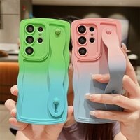 Wrist Strap Bracket Wave Curly Case Samsung S24 S23 Ultra S22 S21 Plus FE A05 A24 A34 A54 A13 A23 A53 A73 Soft