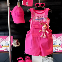 Mother & Kids Girls summer casual overalls stylish casual rose red overalls 2024 new style for middle and large children loose and versatile