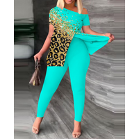 Clothing Large Clothing One Shoulder Raglan Sleeve Short Sleeve Irregular T shirt Trousers Set