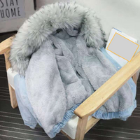 Clothing autumn winter denim jacket loose female students plus velvet thickened large fur collar hooded jacket