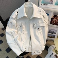 High Street White PU Leather Jacket – Trendy Biker Coat Metal Accents Loose Fit Outerwear Fall & Winter 