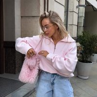 Embroidered Lettering Half-Zip Pullover (Unisex Oversized Fit, 95% Organic Cotton, Streetwear Essential, Minimalist Aesthetic)