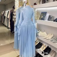 Elegant Bodycon Midi Dress Ruffle Detail Long Sleeve Round Neck Stretchy Party & Evening Dress Versatile Cocktail Formal Wear