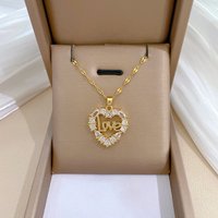 316L Stainless Steel Gold Plated Light Luxury Zirconia Love Letter Pendant Necklace For Women Lover Birthday Jewelry Gift