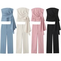 Sexy Corset Top & Pants Set – High Stretch Polyester Streetwear Outfit Trendy Fall – Blue Pink Beige Black