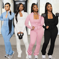 Clothing Fashion Solid Pocket Cardigan Jacket Casual Jumpsuit Sports Two Piece Suit