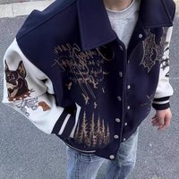 Oversized Embroidered Baseball Jacket – Streetwear Lightweight Spring Fall Coat High Fashion Loose Fit