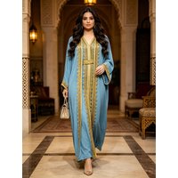 Women's Clothing Women's Green Lace Trimmed Loose Fitting Arabian Dress Middle Eastern Style Chiffon Modest Abaya Dress