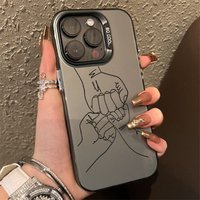 Warm Family Holding Hands Couple Electroplate IMD Case iPhone 16 11 12 13 14 15 Pro Max 7 8 Plus X XR Back Cover