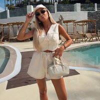 Women's Clothing Summer Casual Vest Loose Lace Shorts Suit