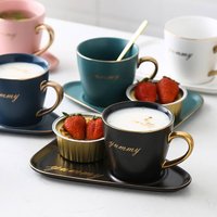 Ceramic Coffee Mug Set Nordic Style Tea Cup Tableware Tray Home Office Cafe Stylish Design Afternoon Tea