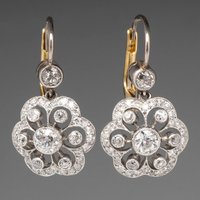 Exquisite Gorgeous Diamond Encrusted Floral Fashion Two Tone Hollow Flower Drop Earrings