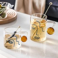 280 400ml Portrait Pattern Glass Mug Creative Handgrip Mugs Milk Coffee Beer Water Home Office Teacup Cups Couple