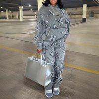 Cross Print Pocket Long Sleeve Sweatshirt Pants Set