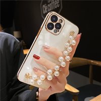 Luxury Plating Pearl Bracelet Chain Soft Case For iPhone 13 14 12 Pro Max 11 XS X XR 7 8 Plus mini SE 2 Glitter Silicone Cover