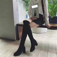 Over the knee boots women's knight boots suede thick heel lace-up artificial short plush high tube suede rubber high heel round head