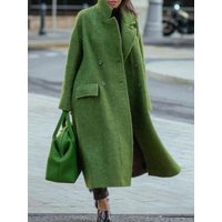 long woolen coat solid temperament commuting beltless lapel loose woolen coat