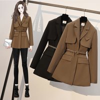 Plus Longline Blazer Jacket Trendy Fall Winter Oversized Slimming Office Coat Pockets