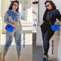 Women's High-quality Embroidered Sequined Flower Long-sleeved Sweater Paired With Casual Pants Fashion Suit