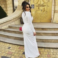 V neck Long Sleeve Dress Fashion Sexy Spice High Slit Long Dress