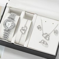 Women's Personality Fashion Roman Numeral Diamond Watch + Heart Set (5pcs/set)