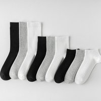 Crew Socks Autumn Sweat Absorbing Cotton Socks Double Needle Mid Tube Socks Business Casual Socks Black And White Gray All Match Short Tube Socks