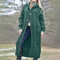 Women's Sweater Coat Loose Knit Button Cardigan Pocket Twist Mid-Length