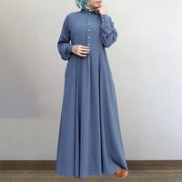 Women's Eastern spring leisure national style retro cardigan round neck large swing dress Muslim women's clothing