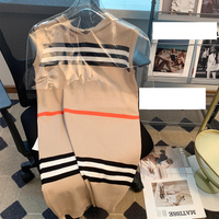 Women’s Clothing Summer new hooded striped knitted dress for women, Hong Kong style, sweet, loose and slim mid length skirt