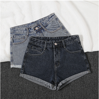 High Waist Rolled Hem Denim Shorts Loose Fit Gray Wide Leg Summer Shorts