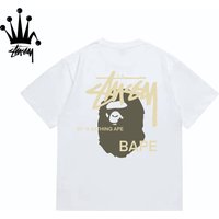 Stussy&Ape Co Branded Design Logo Letter Ape Pattern Printed Casual Loose Cotton Short Sleeved T-shirt For Men And Women