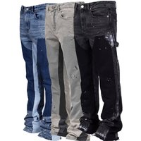 Men's Denim Pants Jeans European And American Fashion Ins Overalls Hot Selling Elastic Patch Denim Layered Flared Pants Trousers