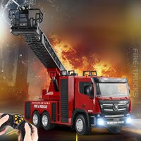Camión de bomberos de aleación con control remoto de 9 canales, escala 1:18, diseño realista, luces LED, vehículo de construcción premium, juguete