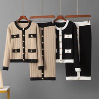  Elegant Knit Set – Long Sleeve Cardigan & Pencil Skirt