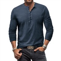 cotton henley shirt long sleeve t shirt button washed v neck t shirt top