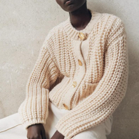  Chunky Knit Cardigan Pockets & Button Front Long Sleeve Fall Winter Sweater Coat